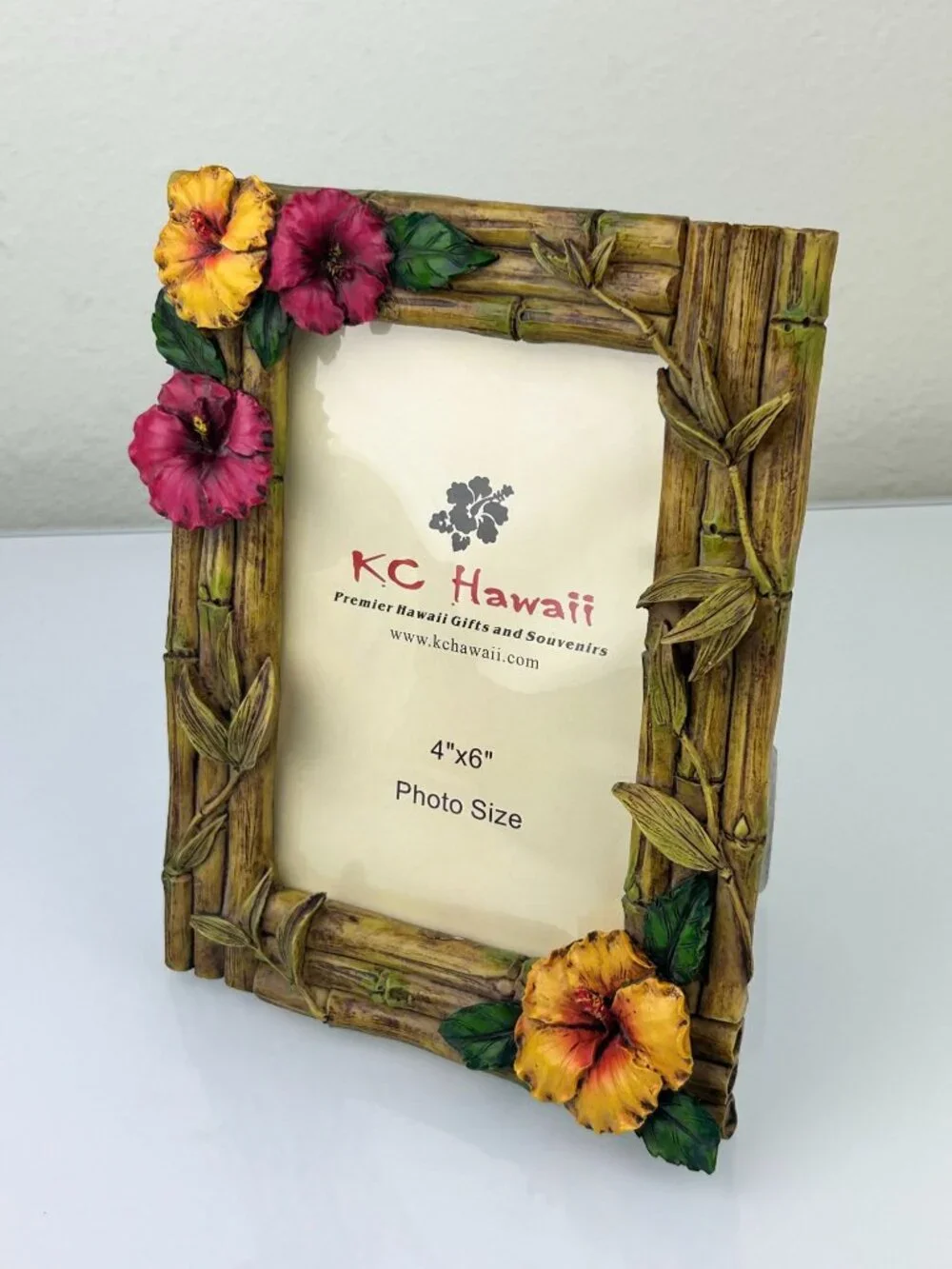 KC Hawaii Hibiscus Bamboo Hawaiian Picture Frame Resin 2004 VTG 4x6 Home Shelf